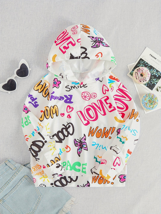 Girls Stylish Graffiti Graphic Hoodie Sweatshirt Pullover Tops