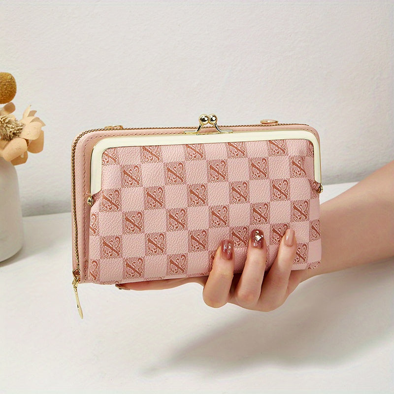 Vintage Plaid Shoulder Bag Kiss Lock Purse Detachable Strap