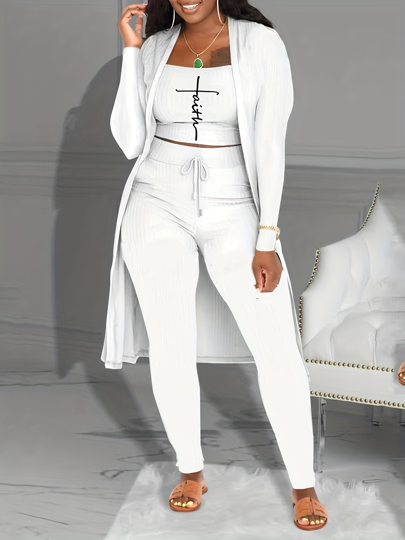  Casual Set: Letter Print Crop Top, Leggings, Long Sleev