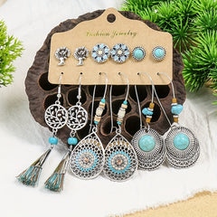 Boho Holiday Earrings Set Silver Geometric Retro Ear Jewelry