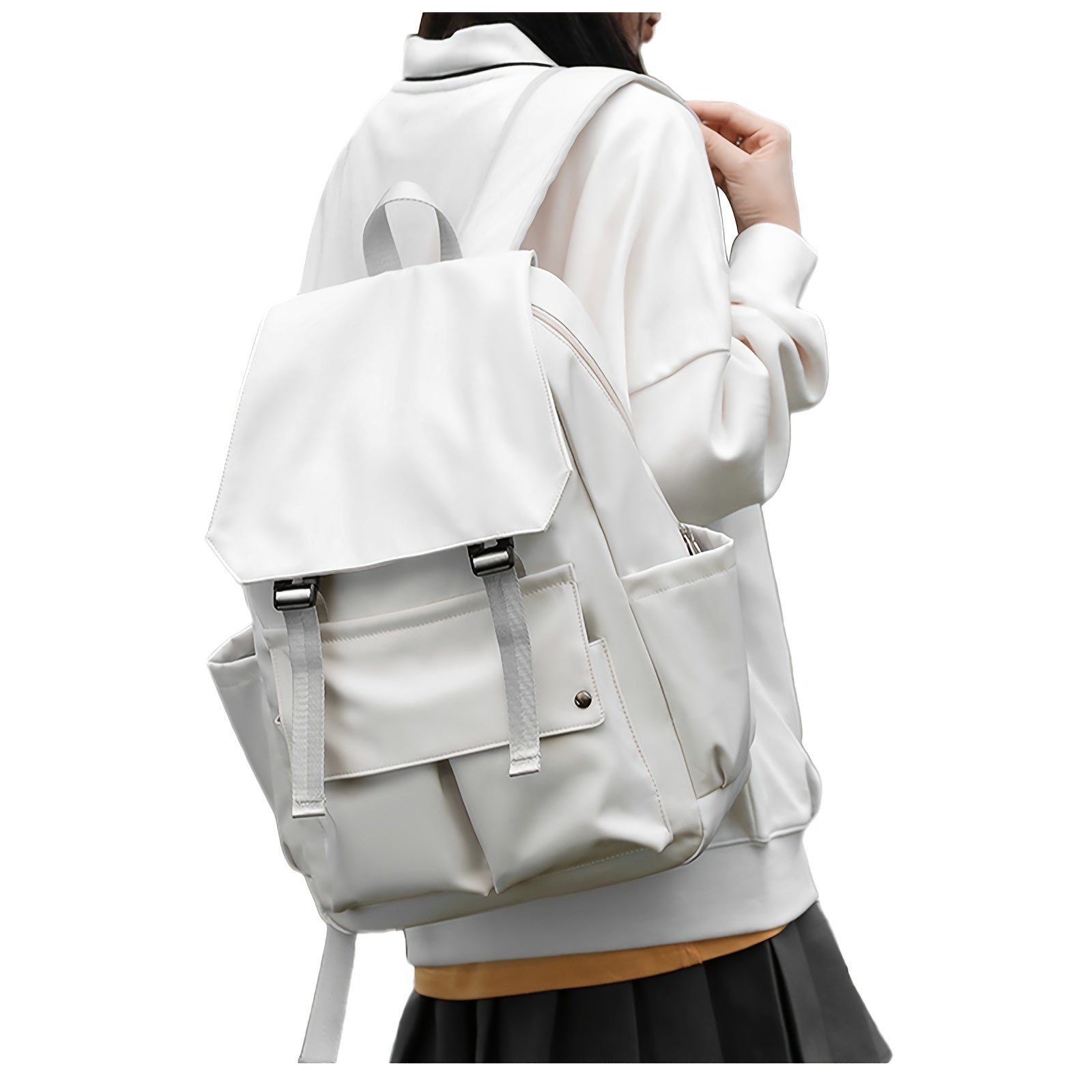 Casual Solid Backpack Minimalist Storage Travel Bag Flap School Bag