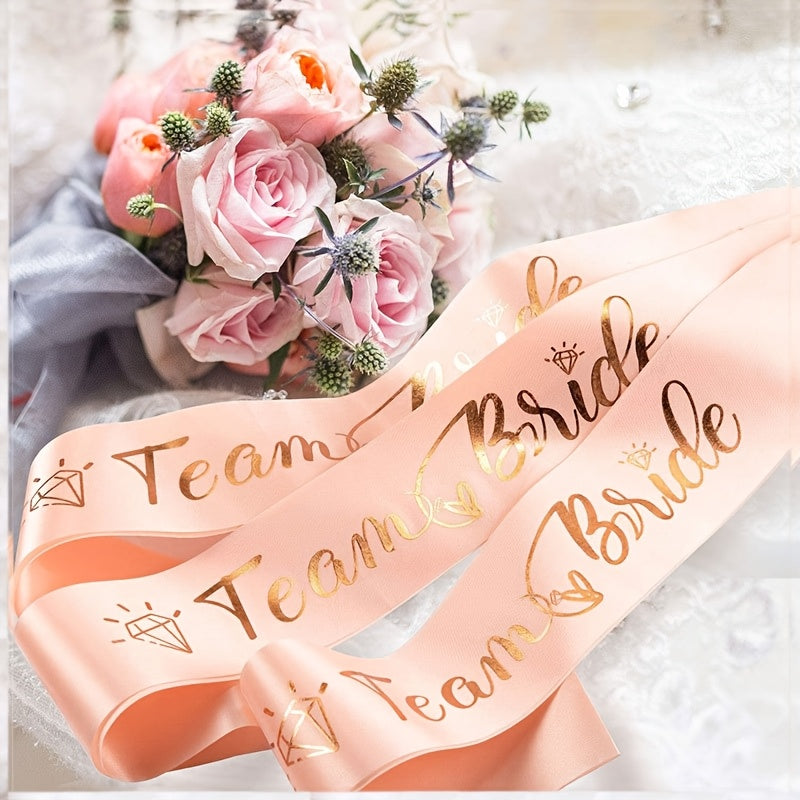 TEAM BRIDE Rose Golden Sash Romantic Bridesmaid Shoulder Ribbon