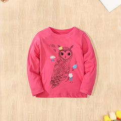 Girls Cartoon Embroidered Cotton Long Sleeve T-shirt