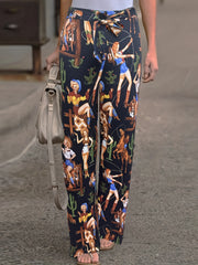  Western Style Pants Women's Plus Cartoon Print Trousers