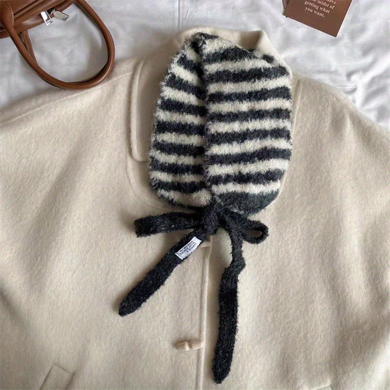 Women's Lace-Up Bag Head Earmuffs Scarf Striped Small Scarf