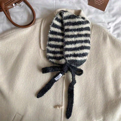 Women's Lace-Up Bag Head Earmuffs Scarf Striped Small Scarf