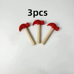 Set of 3 Red Mini Wooden Hammers Pretend Play Educational Tools