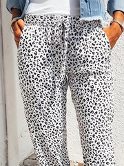 Women's Plus Leopard Print Drawstring Tapered Leg Pants With Pockets