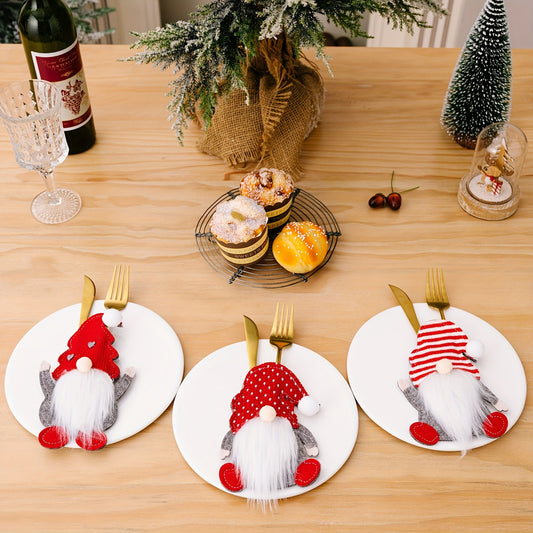 2pcs Gnome Cutlery Holder Set Christmas Party Decoration