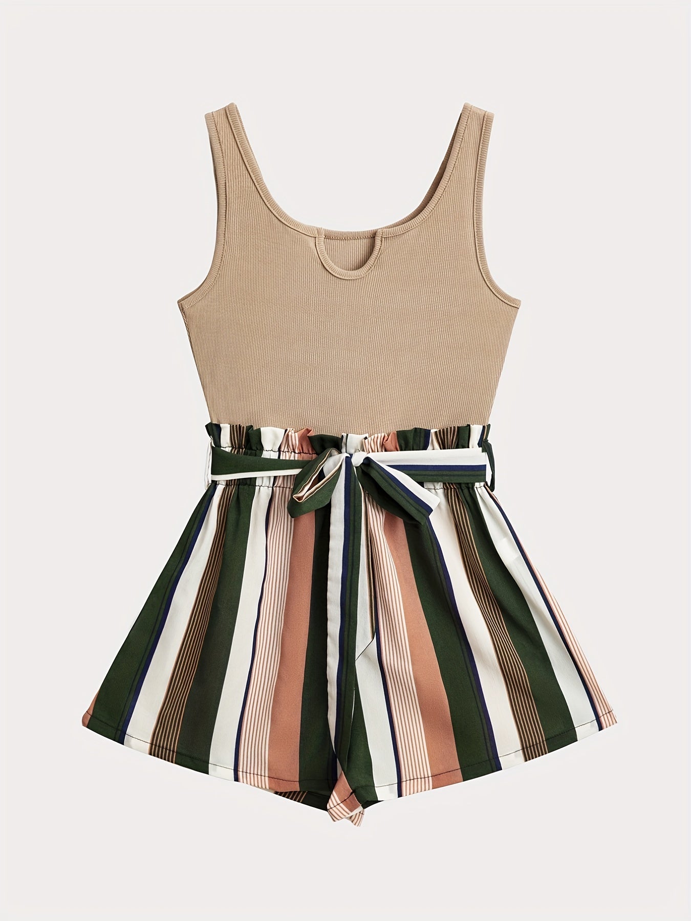 Striped Splicing Jumpsuit Casual Sleeveless Cami Short Length Jumpsuit
