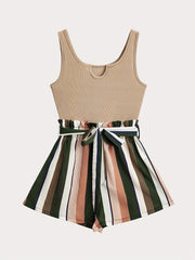 Striped Splicing Jumpsuit Casual Sleeveless Cami Short Length Jumpsuit