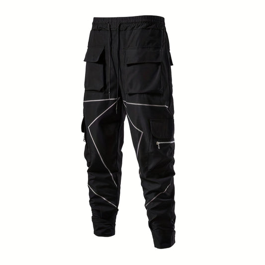 Men's Casual Cargo Pants with Drawstring, Two Block Pockets