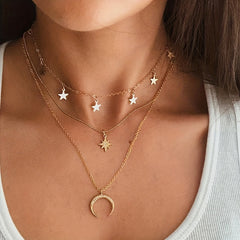 Bohemian Style Moon Golden Multilayer Necklace