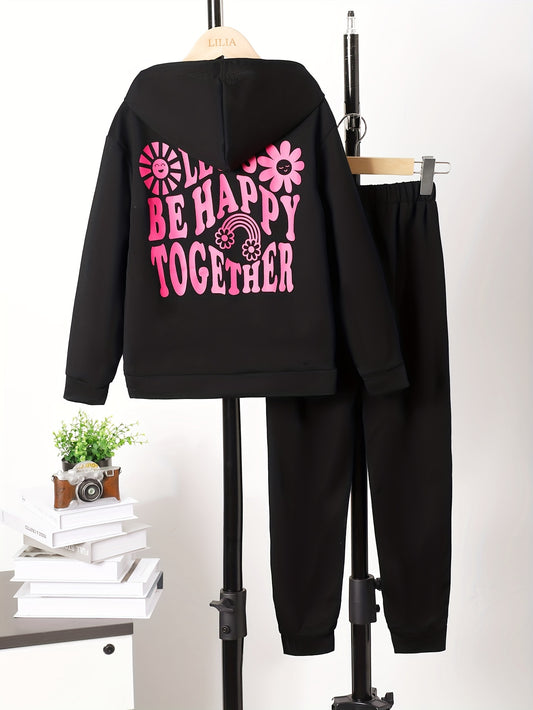 Girl's Casual 2pcs Hoodie & Sweatpants Set Kids Clothes For Spring Fall