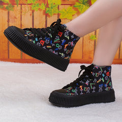 Women's Colorful Letter Print Canvas High Top Sneakers