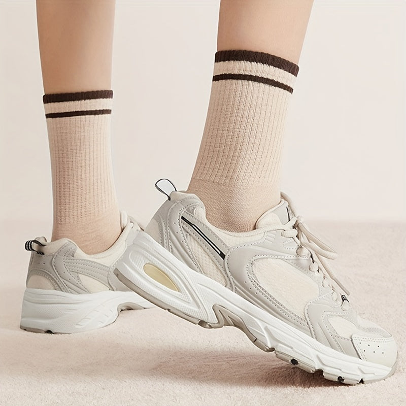 5 Pairs Striped Trim Socks Breathable Sports Stockings