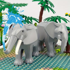 Gray Elephant Building Block Toy Model - Realistic Trunk and Tusks