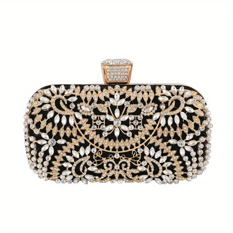 Rhinestone Flower Evening Bag Box Clutch Purse for Wedding Prom