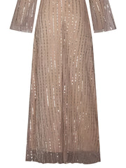 Sequined Plunging V Neck Long Sleeve Dress Formal Occasion