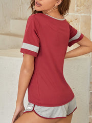 Letter Print Pajamas Set V Neck Top & Shorts