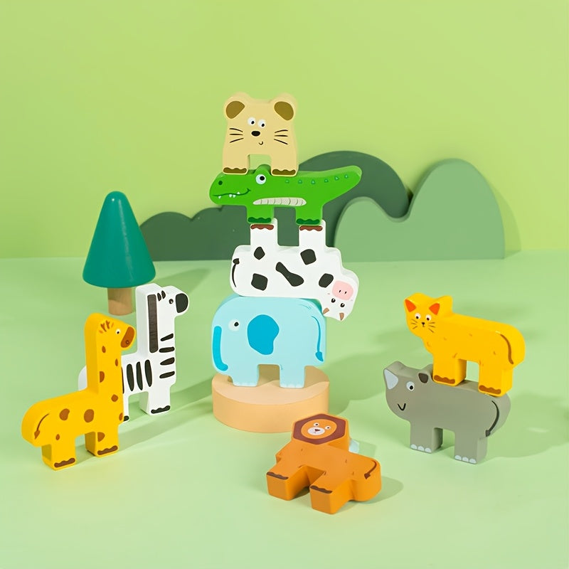 Wooden Animal Stacking Rings Toy for Kids