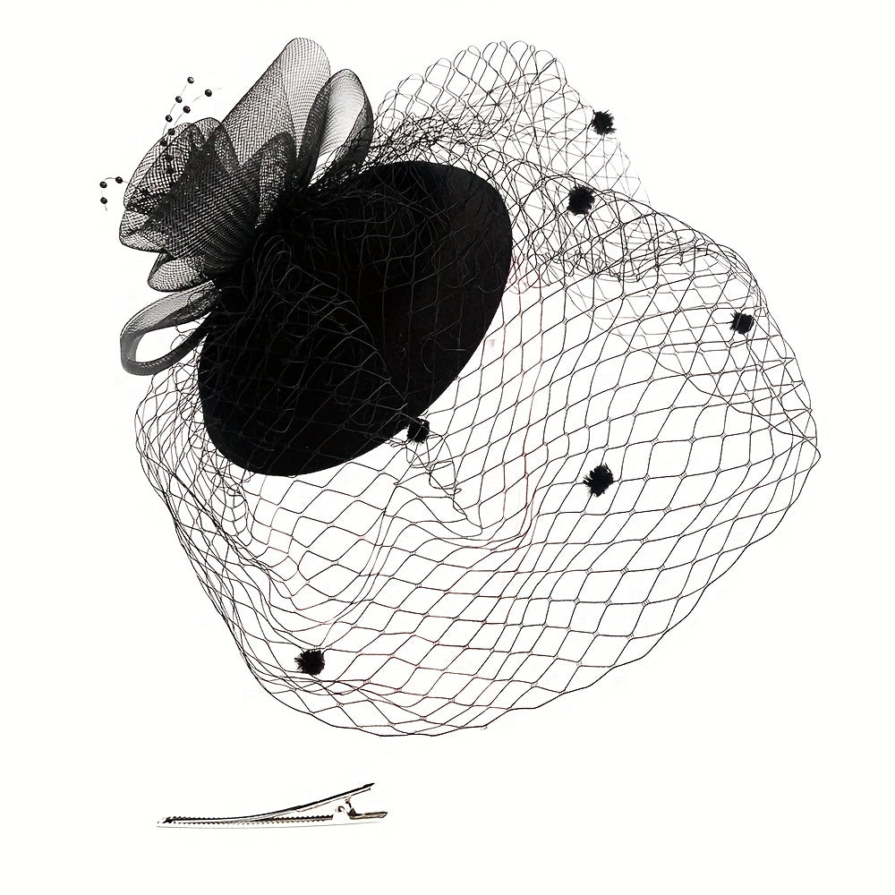 Mesh Faux Feather Hat Duck Billed Clip Veil Head Piece Hair Accessories