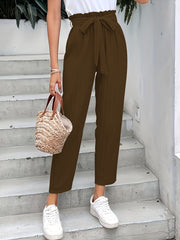 Paper Bag Waist Pants with Belt Straight Leg