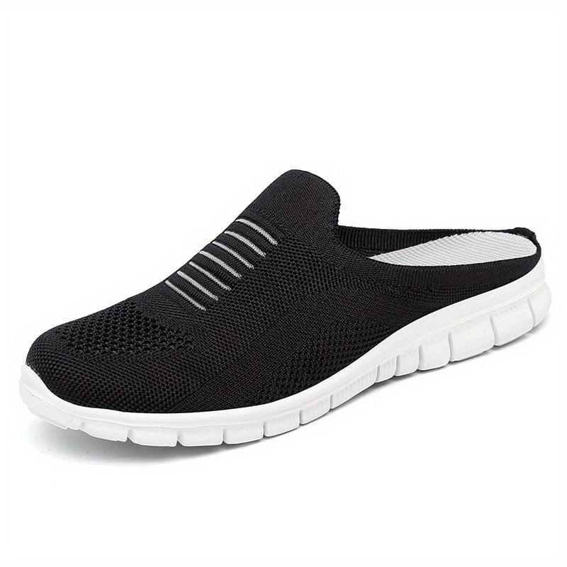 Women's Knit Flat Mules Comfy Solid Closed Toe Non Slip Slides Shoes