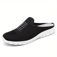 Women's Knit Flat Mules Comfy Solid Closed Toe Non Slip Slides Shoes