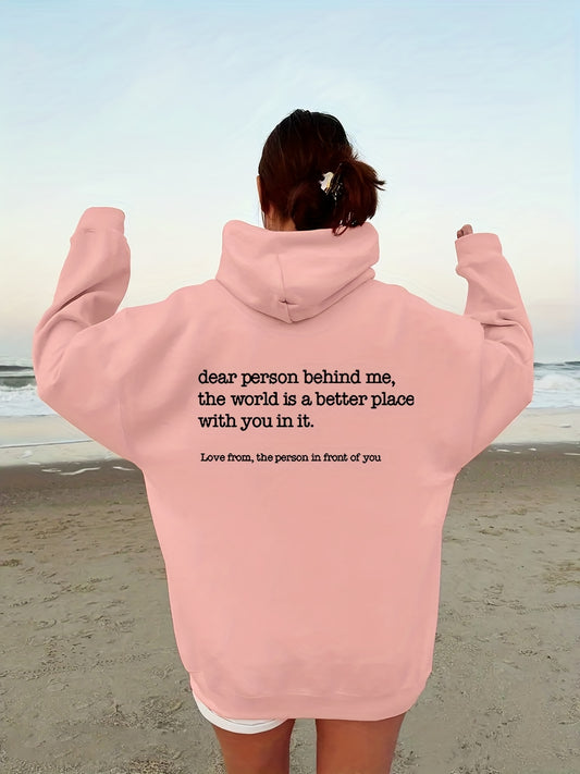 Letter Print Kangaroo Pocket Hoodie Casual Long Sleeve Drawstring Hoodies