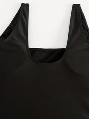  Solid Square Neck One Piece Swimsuit