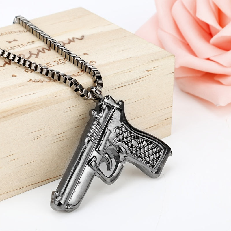 Hip Hop Pistol Gun Charm Pendant Necklace for Men