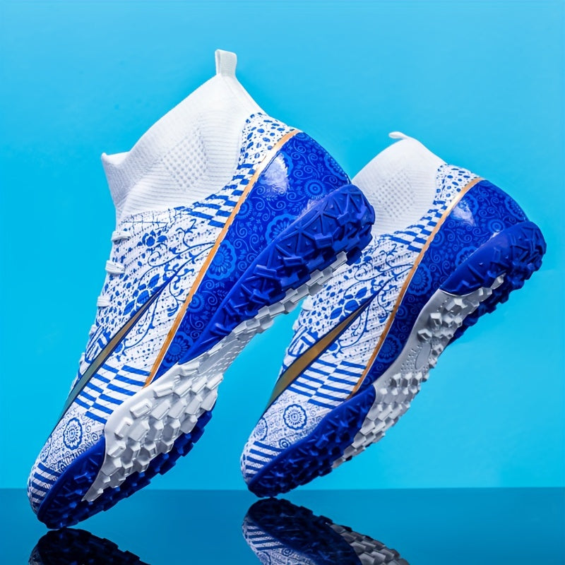 Boys' High Top Turf Football Boots Anti-skid Lace Up TF Soccer Cleats