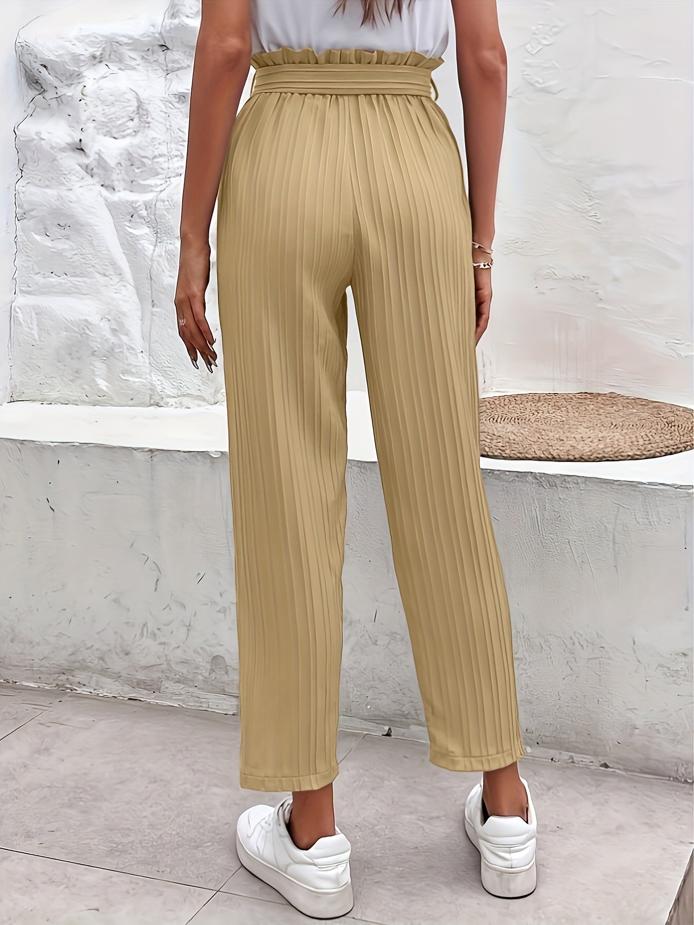 Paper Bag Waist Pants with Belt Straight Leg