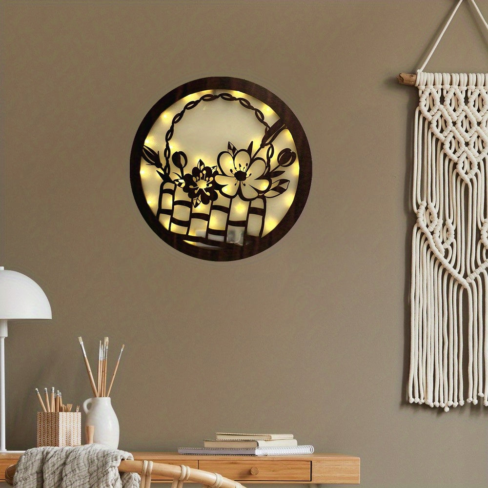 Children's Room LED Wall Clock Retro Wooden Sign Decoration