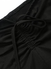 Women's Plus Solid Ruched Tie Front High Rise Flared Leg Trousers
