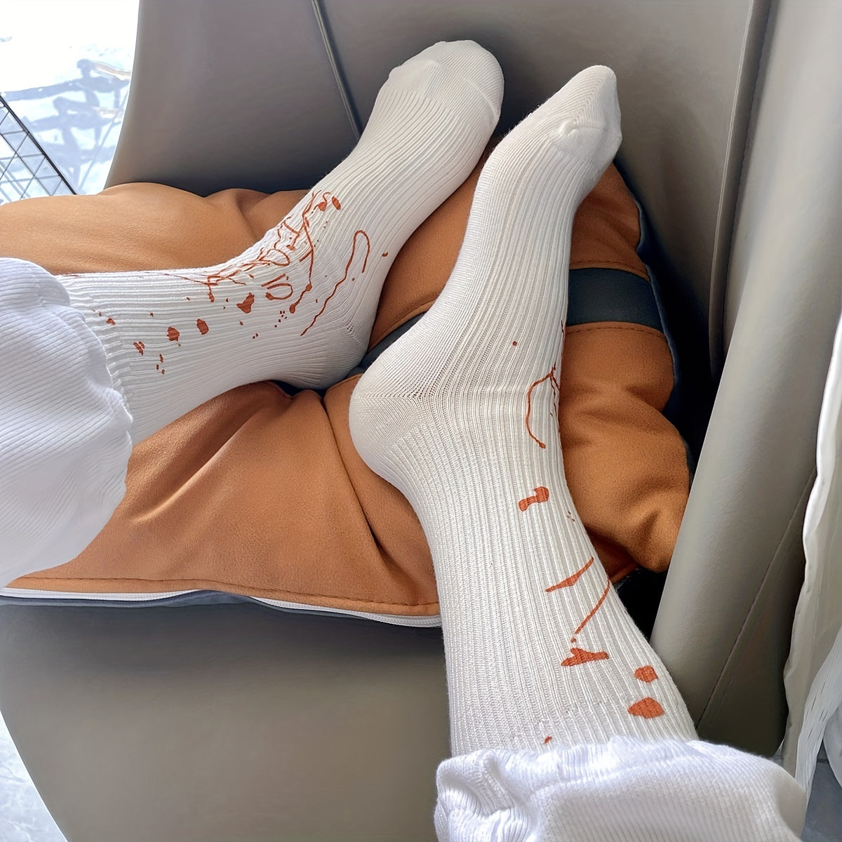 Splash Ink Print Socks Comfy & Breathable Mid Tube Stockings