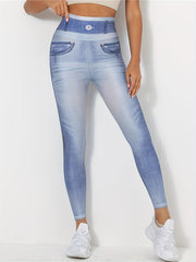 Denim Printed Slim Leggings High Waist Women's Clothing