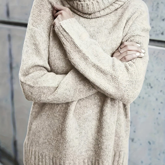  Solid Long Sleeve Turtle Neck High Stretch Jumper