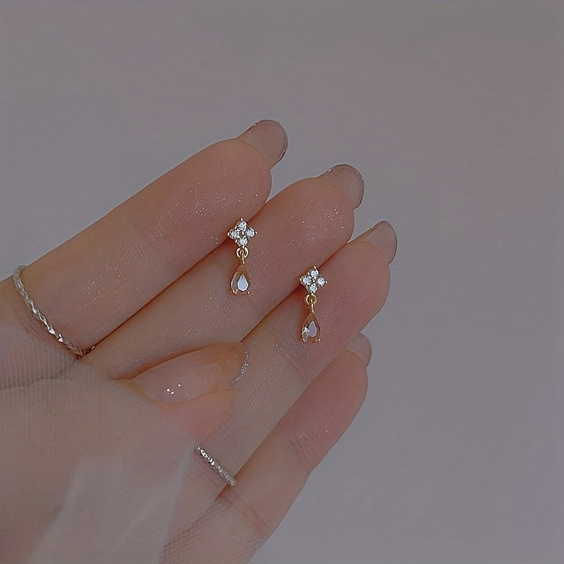 Tea Teardrop Zircon Pendant Earrings