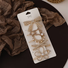 Vintage Geometric Hair Clips Set with Faux Pearl and Crystal Acrylic