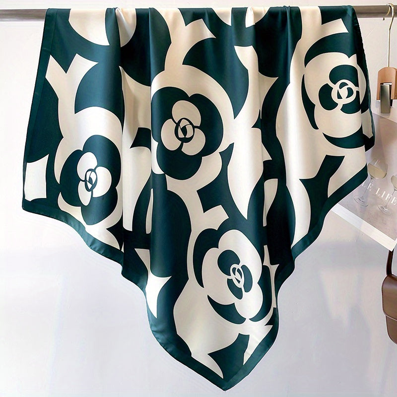 Camellia Print Shawl Large Square Scarf Outdoor Windproof Headwrap