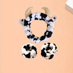 Cow Pattern Bath Headband & Wrist Band Set