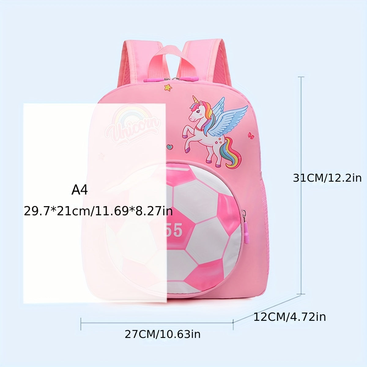 Kids Soccer Unicorn Dinosaur Backpack Waterproof Lightweight School Travel Bag