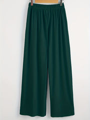  High Rise Wide Leg Trousers Solid Button Detail