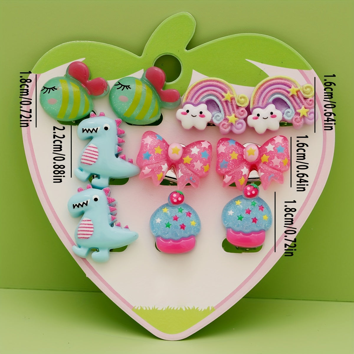 5 Pairs Cartoon Dinosaur Bee Non Pierced Earrings