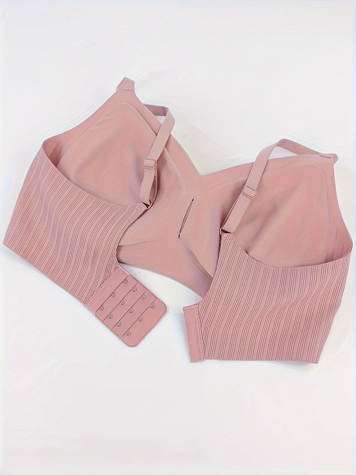 Pink Wireless Breathable Full Coverage Bra Solid Striped High Elastic Lingerie