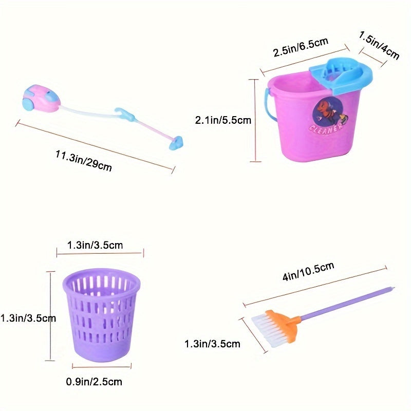 9pcs Doll Cleaning Tools Set Broom Bucket Dollhouse Furniture Decor