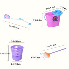 9pcs Doll Cleaning Tools Set Broom Bucket Dollhouse Furniture Decor