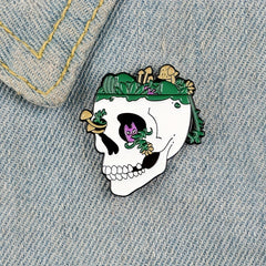 Skull Green Mountain Stone Enamel Brooch